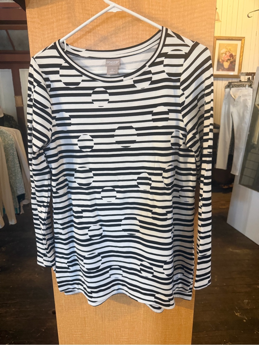 Chico's Zenergy Black and White Striped Long-Sleeve Top